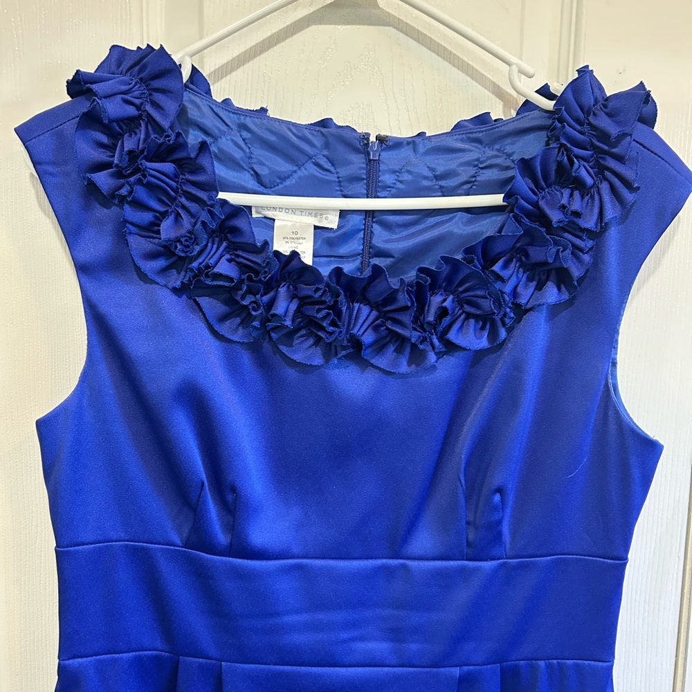 London Times Royal Blue Floral Neckline Dress size 10 - Picture 2 of 5
